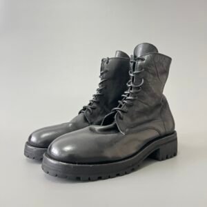 AuroraCustom Guidi 795v Classic Lace-Up Combat Boots (Handcrafted Goodyear Welted Washed Horse Leather Matte Black Commando Edition)