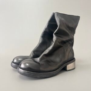 AuroraCustom Guidi PL1 Iron-Heel Back-Zip Mid-Calf Short Boots (Handcrafted Goodyear Welted Washed Horse Leather Matte Black Edition)
