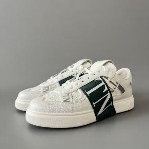 AuroraCustom Valentino VL7N Calfskin Fashion Sneakers (Premium Unisex Grained Calfskin & Suede Paneled Forest Green Webbing Straps Edition)