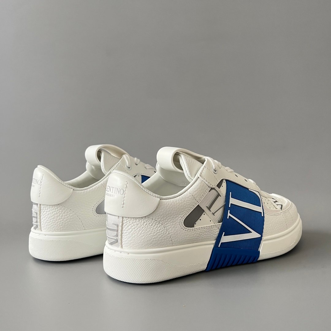 AuroraCustom Valentino VL7N Calfskin Fashion Sneakers (Premium Unisex Grained Calfskin & Suede Paneled Electric Blue Webbing Straps Edition) - Image 4