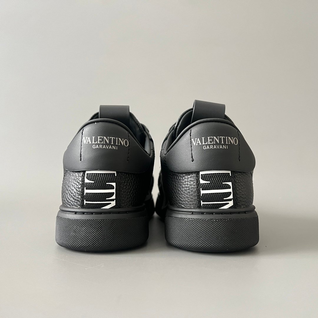 AuroraCustom Valentino VL7N Calfskin Fashion Sneakers (Premium Unisex Grained Black Calfskin & Black Suede Paneled Black Webbing Straps Edition) - Image 5