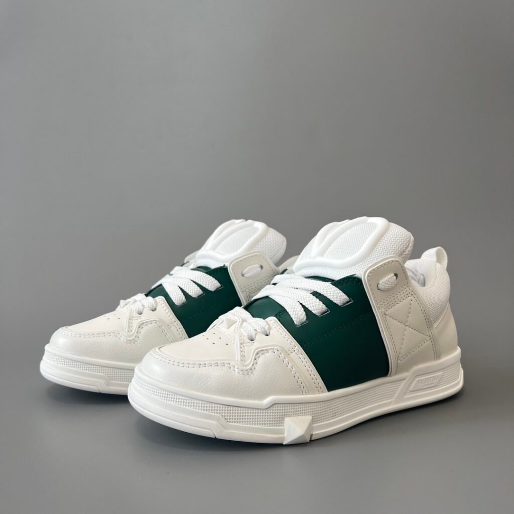 AuroraCustom Valentino Open Skate Low-Top Sneakers (Premium Unisex White & Forest Green Chunky Padded Skate Edition)