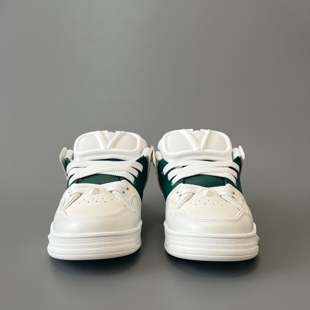 AuroraCustom Valentino Open Skate Low-Top Sneakers (Premium Unisex White & Forest Green Chunky Padded Skate Edition) - Image 2