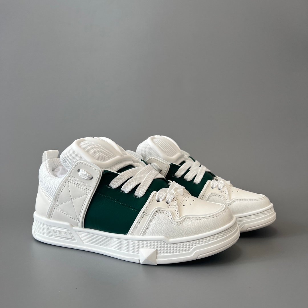 AuroraCustom Valentino Open Skate Low-Top Sneakers (Premium Unisex White & Forest Green Chunky Padded Skate Edition) - Image 3