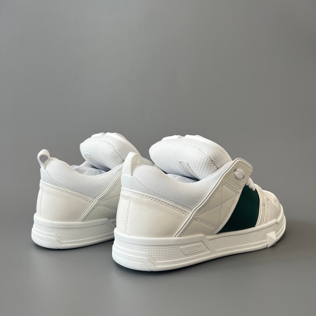 AuroraCustom Valentino Open Skate Low-Top Sneakers (Premium Unisex White & Forest Green Chunky Padded Skate Edition) - Image 4