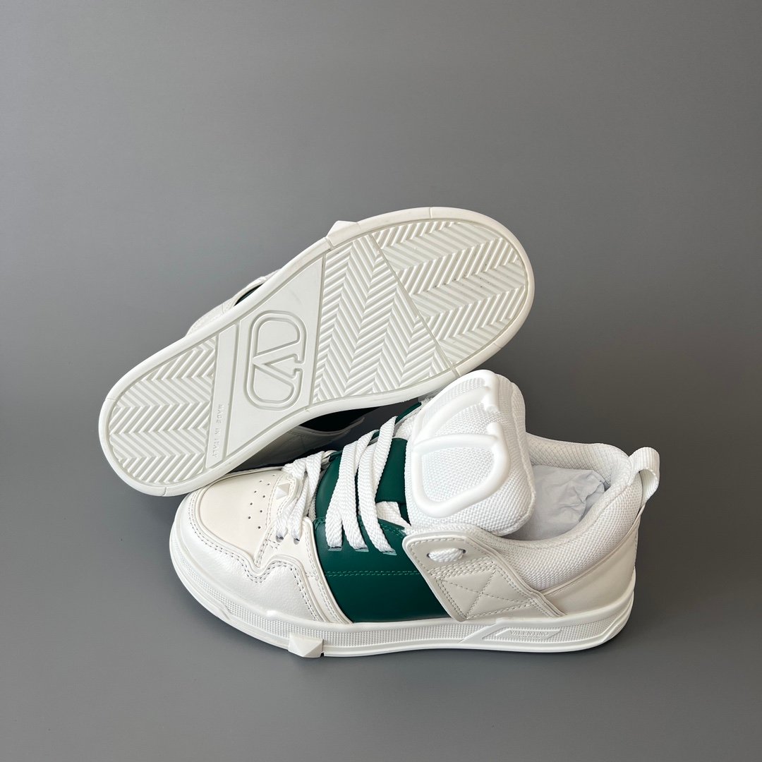 AuroraCustom Valentino Open Skate Low-Top Sneakers (Premium Unisex White & Forest Green Chunky Padded Skate Edition) - Image 6