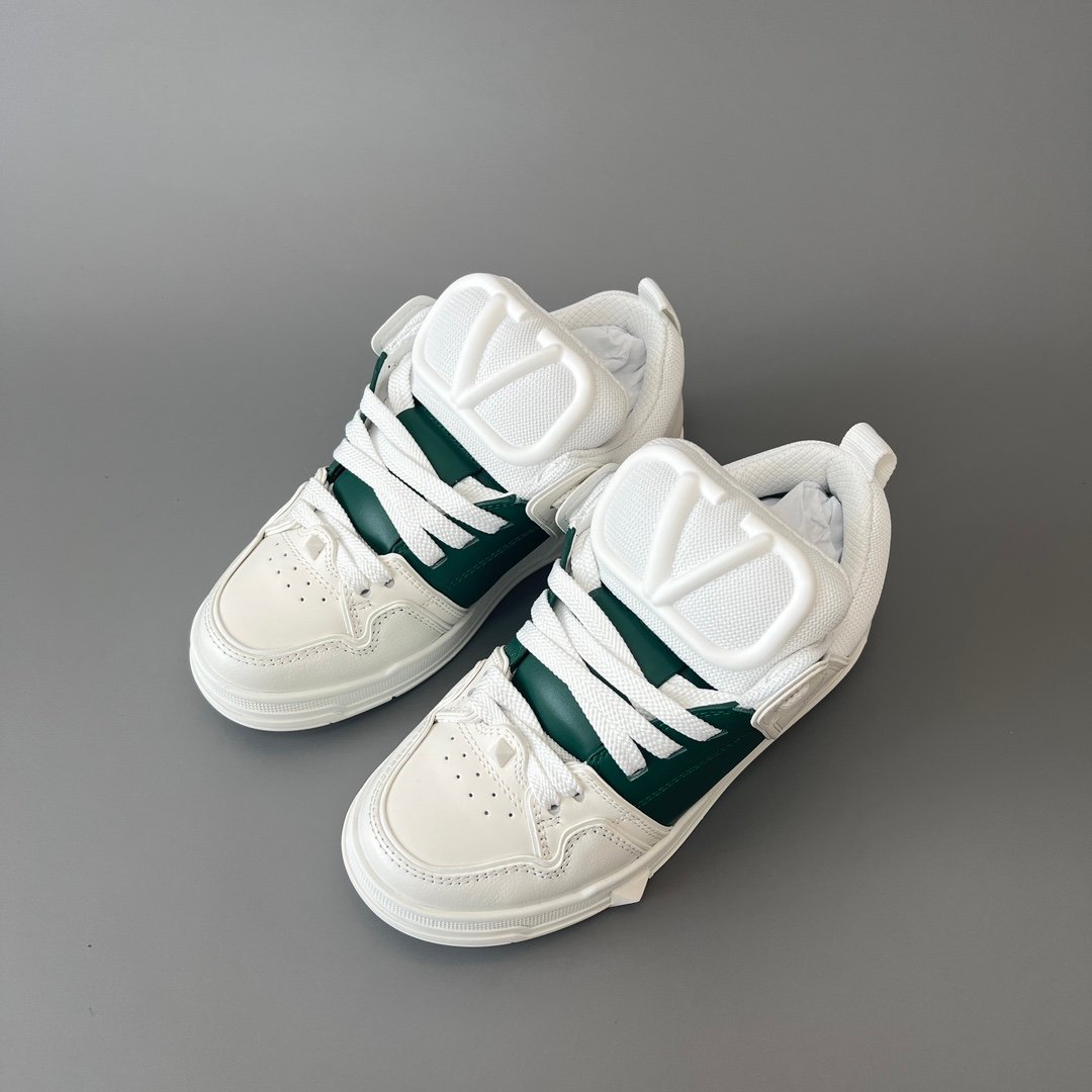 AuroraCustom Valentino Open Skate Low-Top Sneakers (Premium Unisex White & Forest Green Chunky Padded Skate Edition) - Image 8