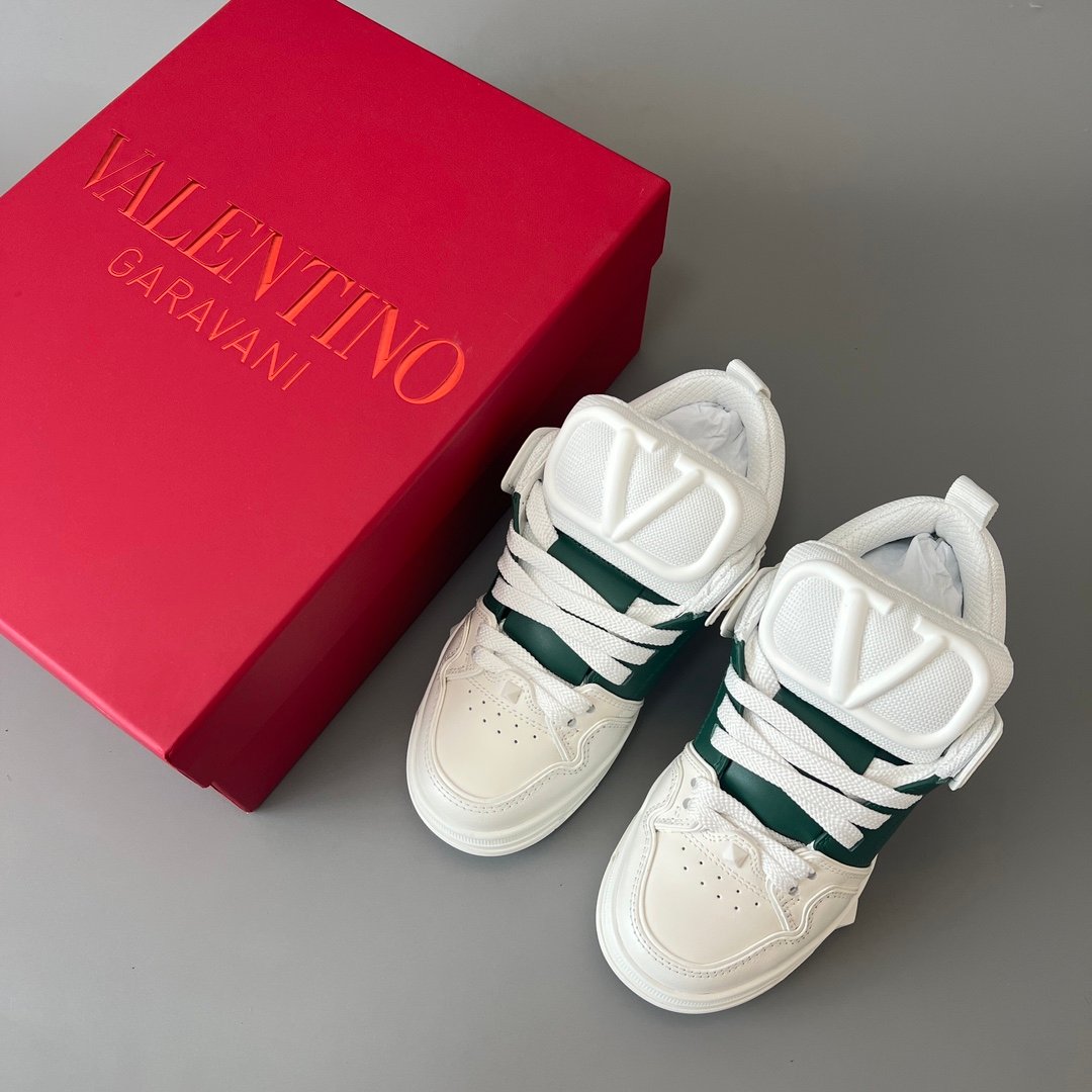 AuroraCustom Valentino Open Skate Low-Top Sneakers (Premium Unisex White & Forest Green Chunky Padded Skate Edition) - Image 9