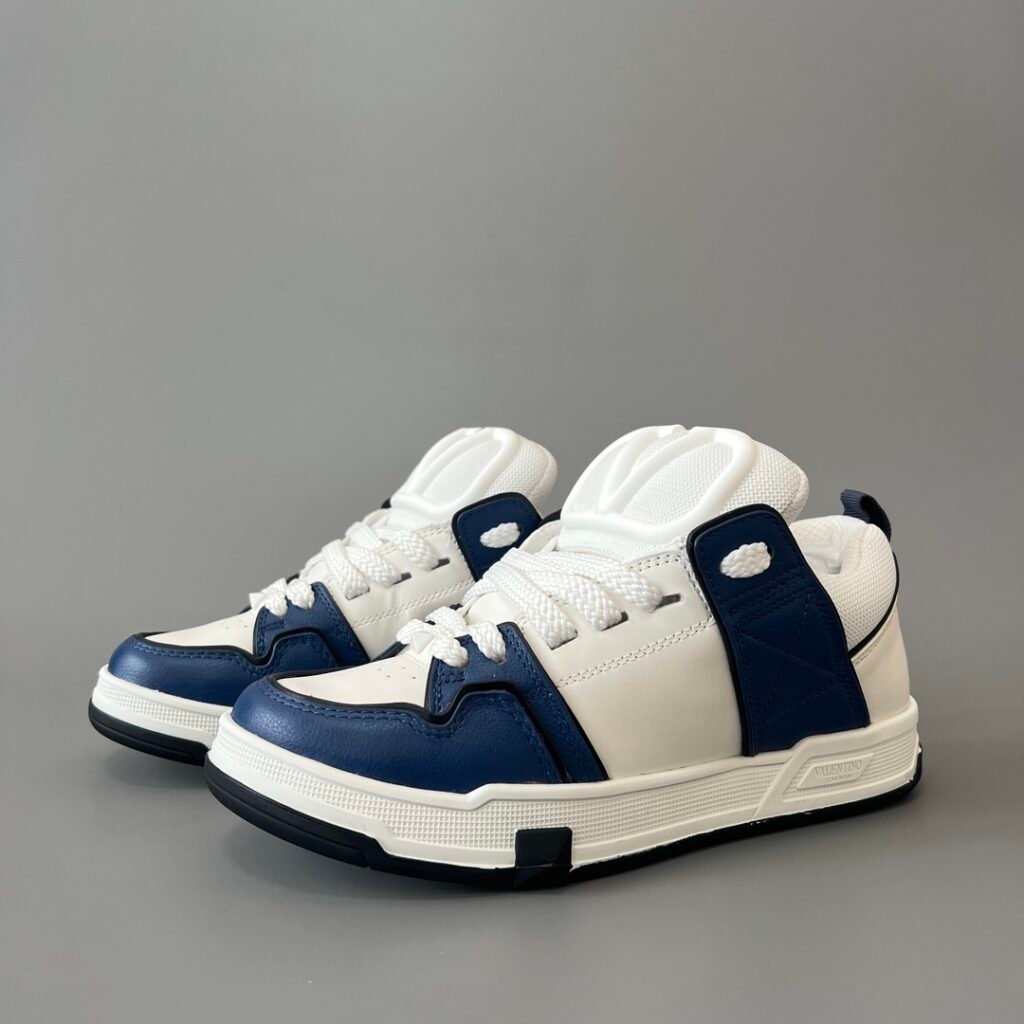 AuroraCustom Valentino Open Skate Low-Top Sneakers (Premium Unisex White & Royal Blue Chunky Padded Skate Edition)