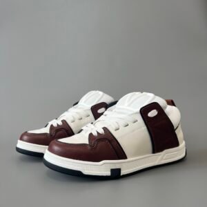 AuroraCustom Valentino Open Skate Low-Top Sneakers (Premium Unisex White & Burgundy Chunky Padded Skate Edition)