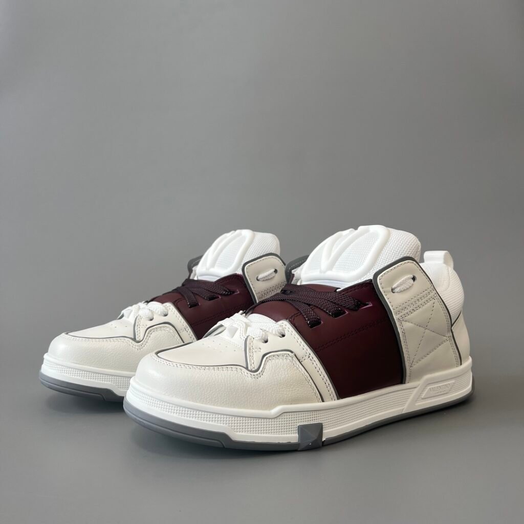 AuroraCustom Valentino Open Skate Low-Top Sneakers (Premium Unisex White & Deep Maroon Chunky Padded Skate Edition)
