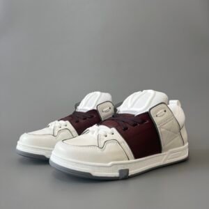 AuroraCustom Valentino Open Skate Low-Top Sneakers (Premium Unisex White & Deep Maroon Chunky Padded Skate Edition)