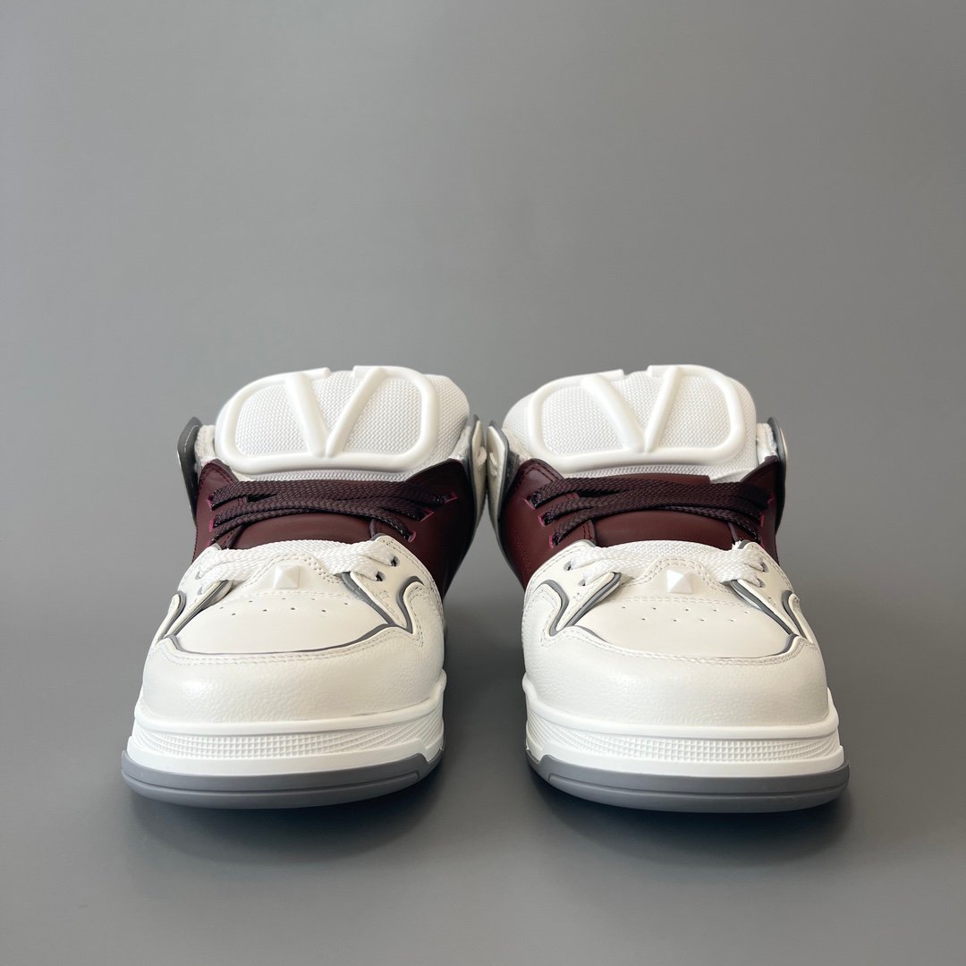 AuroraCustom Valentino Open Skate Low-Top Sneakers (Premium Unisex White & Deep Maroon Chunky Padded Skate Edition) - Image 2
