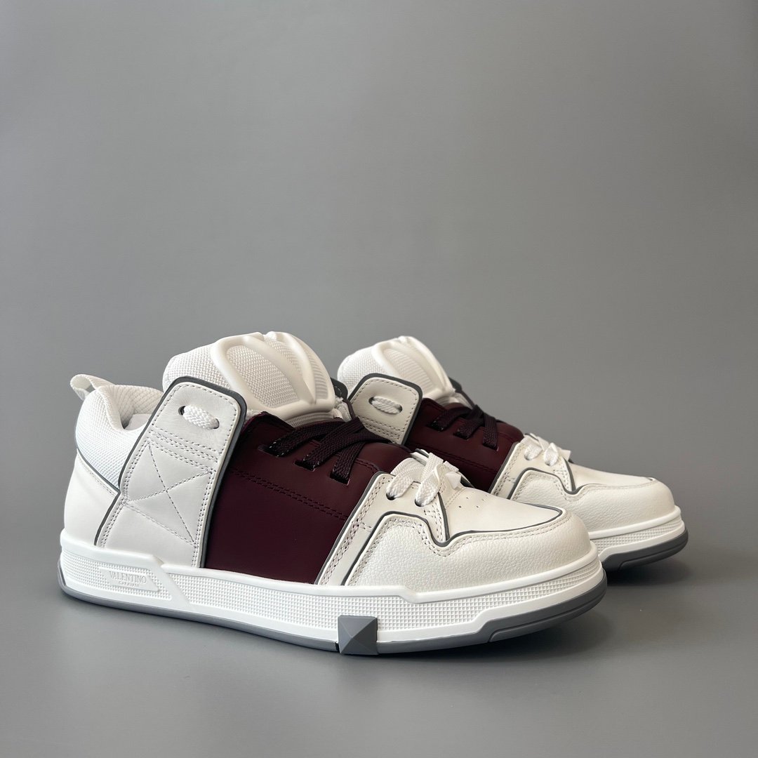 AuroraCustom Valentino Open Skate Low-Top Sneakers (Premium Unisex White & Deep Maroon Chunky Padded Skate Edition) - Image 3