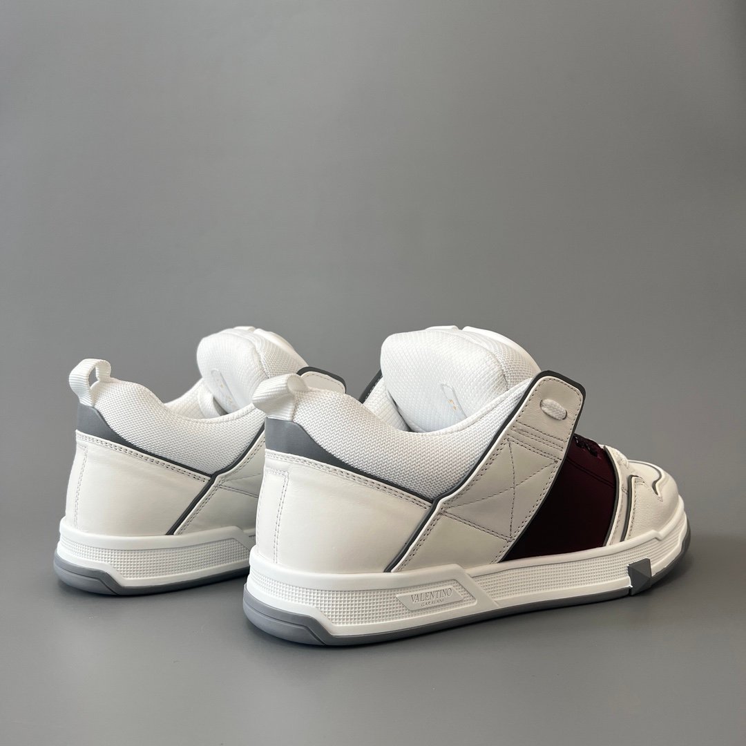 AuroraCustom Valentino Open Skate Low-Top Sneakers (Premium Unisex White & Deep Maroon Chunky Padded Skate Edition) - Image 4