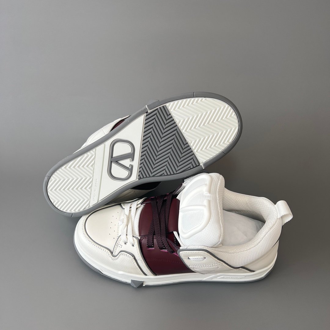 AuroraCustom Valentino Open Skate Low-Top Sneakers (Premium Unisex White & Deep Maroon Chunky Padded Skate Edition) - Image 6