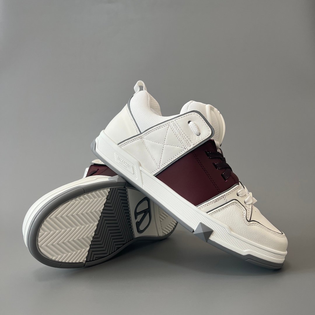 AuroraCustom Valentino Open Skate Low-Top Sneakers (Premium Unisex White & Deep Maroon Chunky Padded Skate Edition) - Image 7