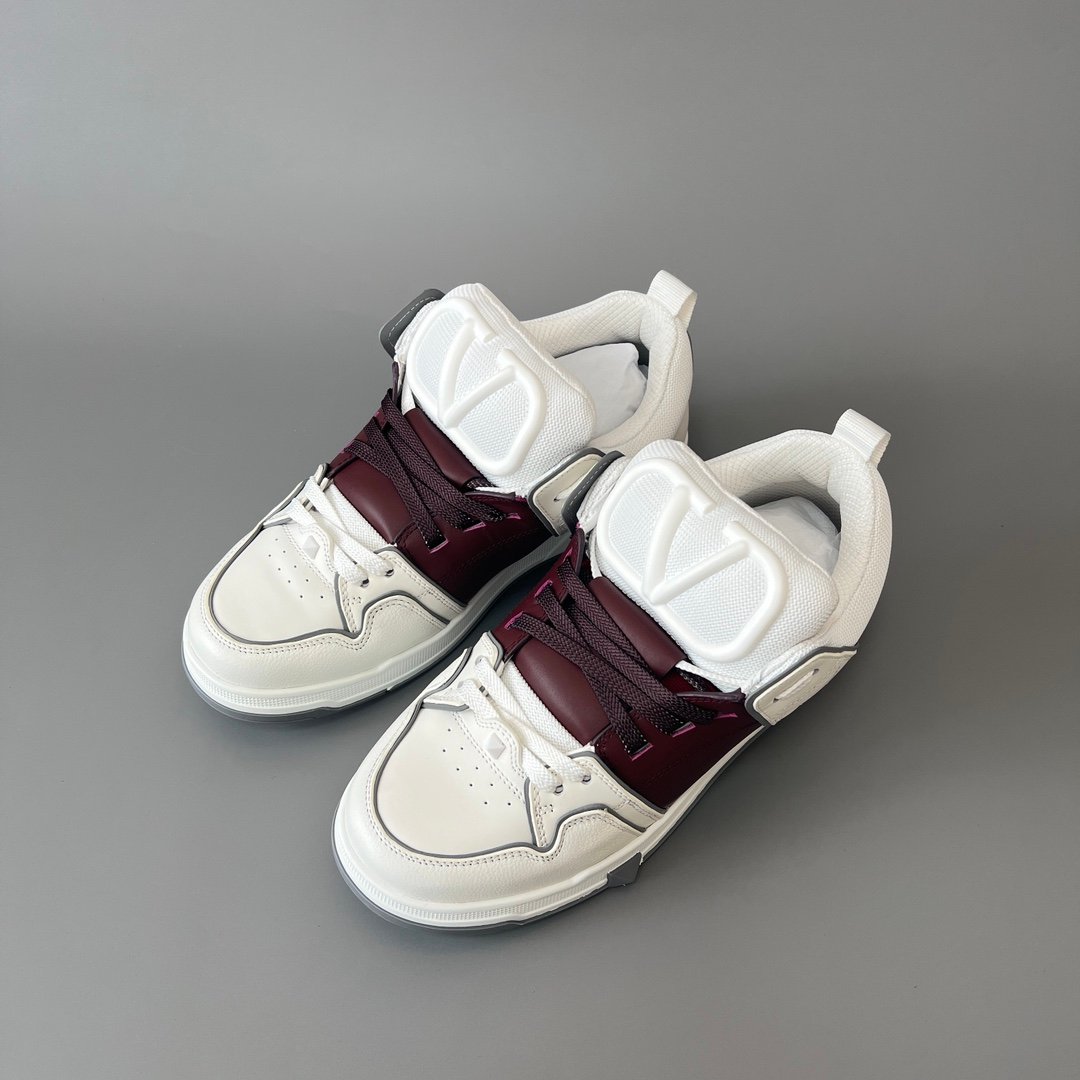 AuroraCustom Valentino Open Skate Low-Top Sneakers (Premium Unisex White & Deep Maroon Chunky Padded Skate Edition) - Image 8