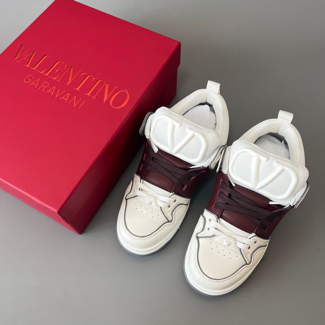 AuroraCustom Valentino Open Skate Low-Top Sneakers (Premium Unisex White & Deep Maroon Chunky Padded Skate Edition) - Image 9