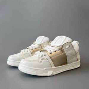 AuroraCustom Valentino Open Skate Low-Top Sneakers (Premium Unisex White & Metallic Gold Chunky Padded Skate Edition)
