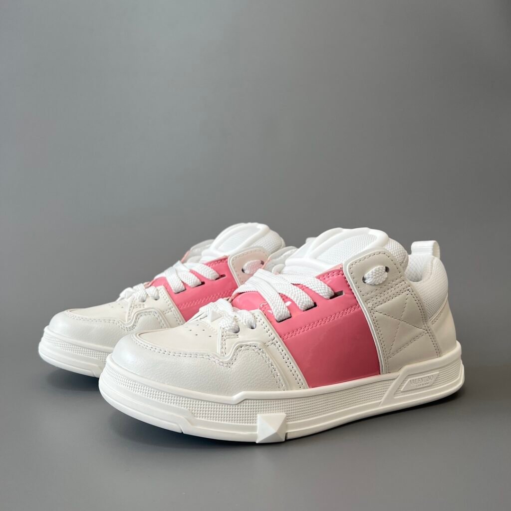 AuroraCustom Valentino Open Skate Low-Top Sneakers (Premium Unisex White & Bubblegum Pink Chunky Padded Skate Edition)