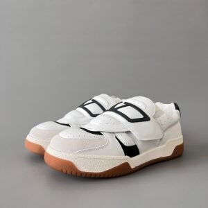 AuroraCustom Valentino GARAVANI Joie De Jouer Leather Round-Toe Hook-and-Loop Low-Top Sneakers (Premium Unisex White & Matte Black Mixed-Leather Foam Outsole Edition)