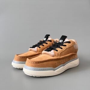 AuroraCustom Valentino GARAVANI Mid-Top Round-Toe Lace-Up Casual Shoes (Premium Men's Tan Suede & Technical Mesh Mixed-Material Platform Edition)
