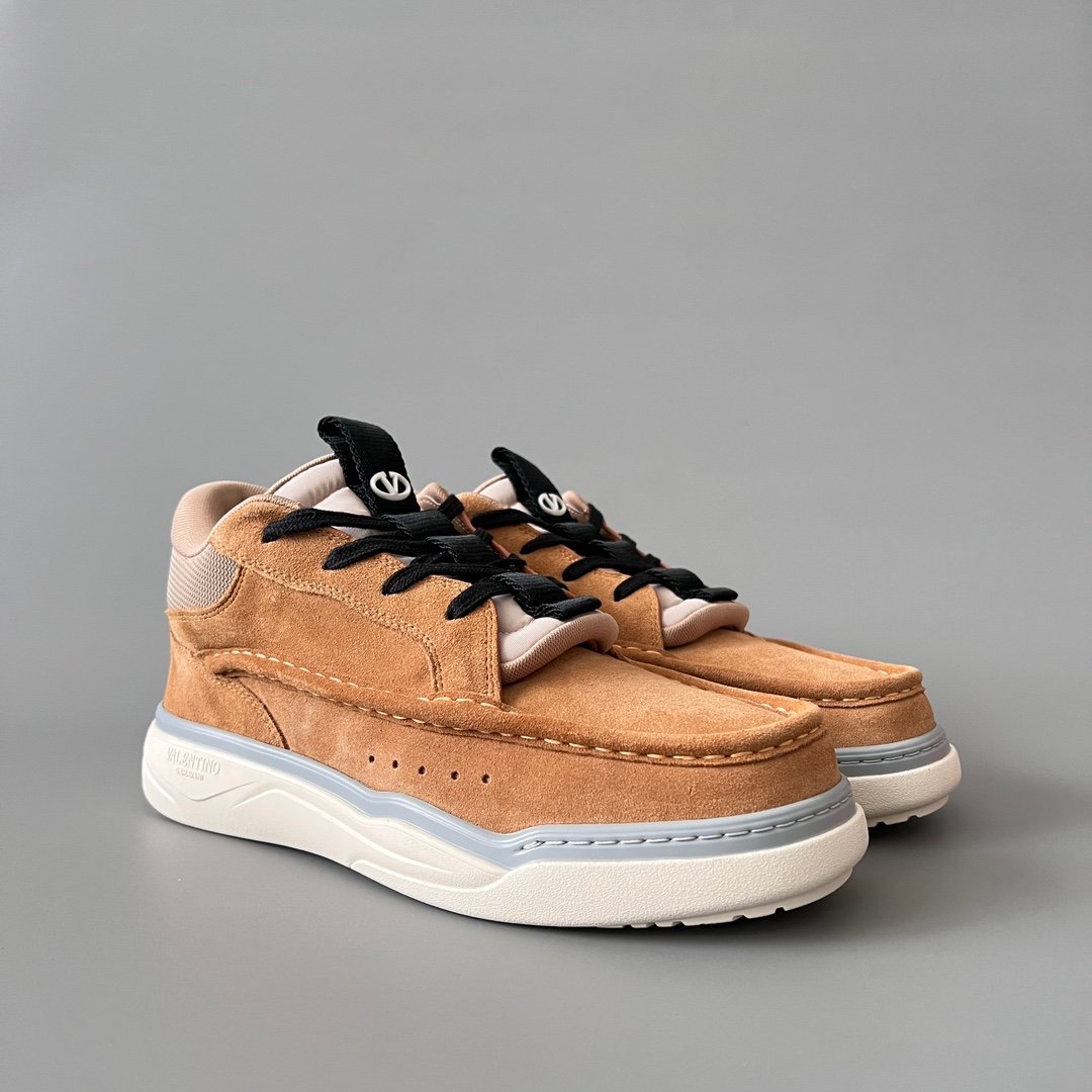 AuroraCustom Valentino GARAVANI Mid-Top Round-Toe Lace-Up Casual Shoes (Premium Men's Tan Suede & Technical Mesh Mixed-Material Platform Edition) - Image 3