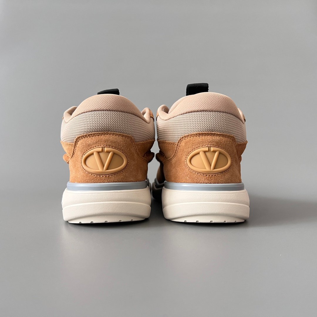 AuroraCustom Valentino GARAVANI Mid-Top Round-Toe Lace-Up Casual Shoes (Premium Men's Tan Suede & Technical Mesh Mixed-Material Platform Edition) - Image 5