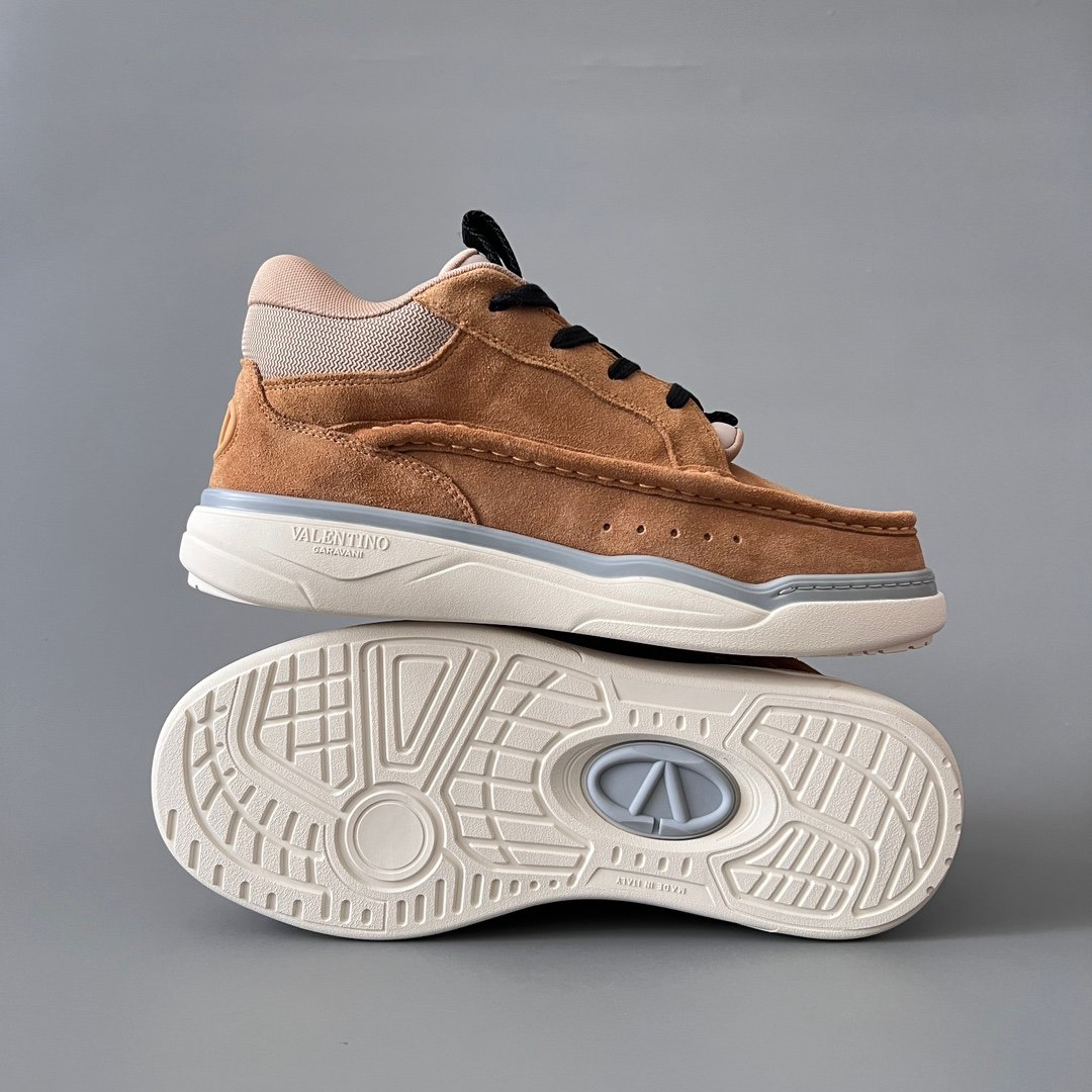 AuroraCustom Valentino GARAVANI Mid-Top Round-Toe Lace-Up Casual Shoes (Premium Men's Tan Suede & Technical Mesh Mixed-Material Platform Edition) - Image 6