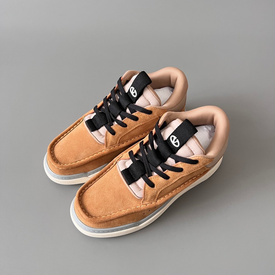 AuroraCustom Valentino GARAVANI Mid-Top Round-Toe Lace-Up Casual Shoes (Premium Men's Tan Suede & Technical Mesh Mixed-Material Platform Edition) - Image 8