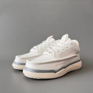 AuroraCustom Valentino GARAVANI Mid-Top Round-Toe Lace-Up Casual Shoes (Premium Men's All-White Leather & Technical Mesh Mixed-Material Platform Edition)