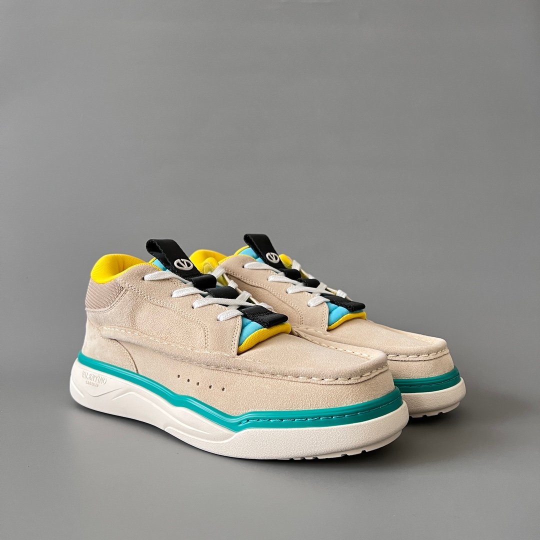 AuroraCustom Valentino GARAVANI Mid-Top Round-Toe Lace-Up Casual Shoes (Premium Men's Sand Suede & Multi-Color Technical Accents Platform Edition) - Image 3