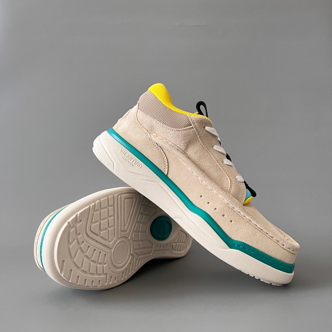 AuroraCustom Valentino GARAVANI Mid-Top Round-Toe Lace-Up Casual Shoes (Premium Men's Sand Suede & Multi-Color Technical Accents Platform Edition) - Image 7