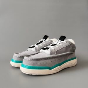 AuroraCustom Valentino GARAVANI Mid-Top Round-Toe Lace-Up Casual Shoes (Premium Men's Grey Suede & Technical Mesh Mixed-Material Platform Edition)