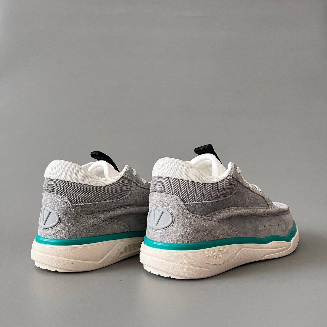 AuroraCustom Valentino GARAVANI Mid-Top Round-Toe Lace-Up Casual Shoes (Premium Men's Grey Suede & Technical Mesh Mixed-Material Platform Edition) - Image 4