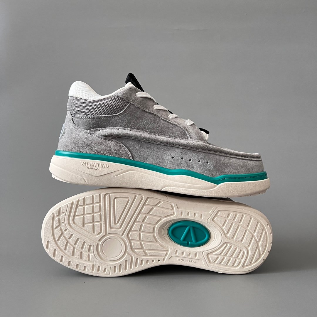 AuroraCustom Valentino GARAVANI Mid-Top Round-Toe Lace-Up Casual Shoes (Premium Men's Grey Suede & Technical Mesh Mixed-Material Platform Edition) - Image 6