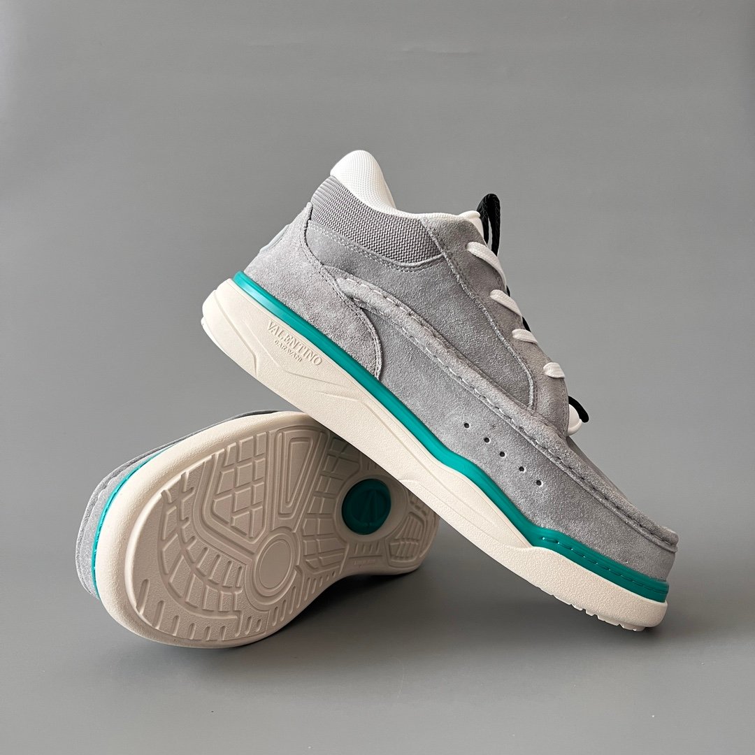 AuroraCustom Valentino GARAVANI Mid-Top Round-Toe Lace-Up Casual Shoes (Premium Men's Grey Suede & Technical Mesh Mixed-Material Platform Edition) - Image 7