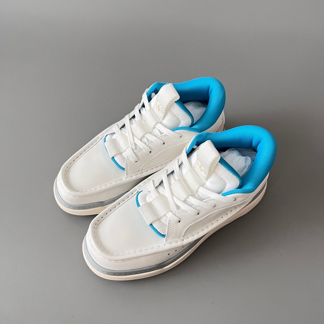AuroraCustom Valentino GARAVANI Mid-Top Round-Toe Lace-Up Casual Shoes (Premium Men's White Leather & Electric Blue Technical Mesh Mixed-Material Platform Edition) - Image 8