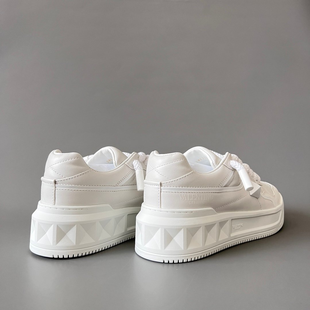 AuroraCustom Valentino GARAVANI Round-Toe Lace-Up Low-Top Sneakers (Premium Unisex All-White Full Leather Platform Court Edition) - Image 4