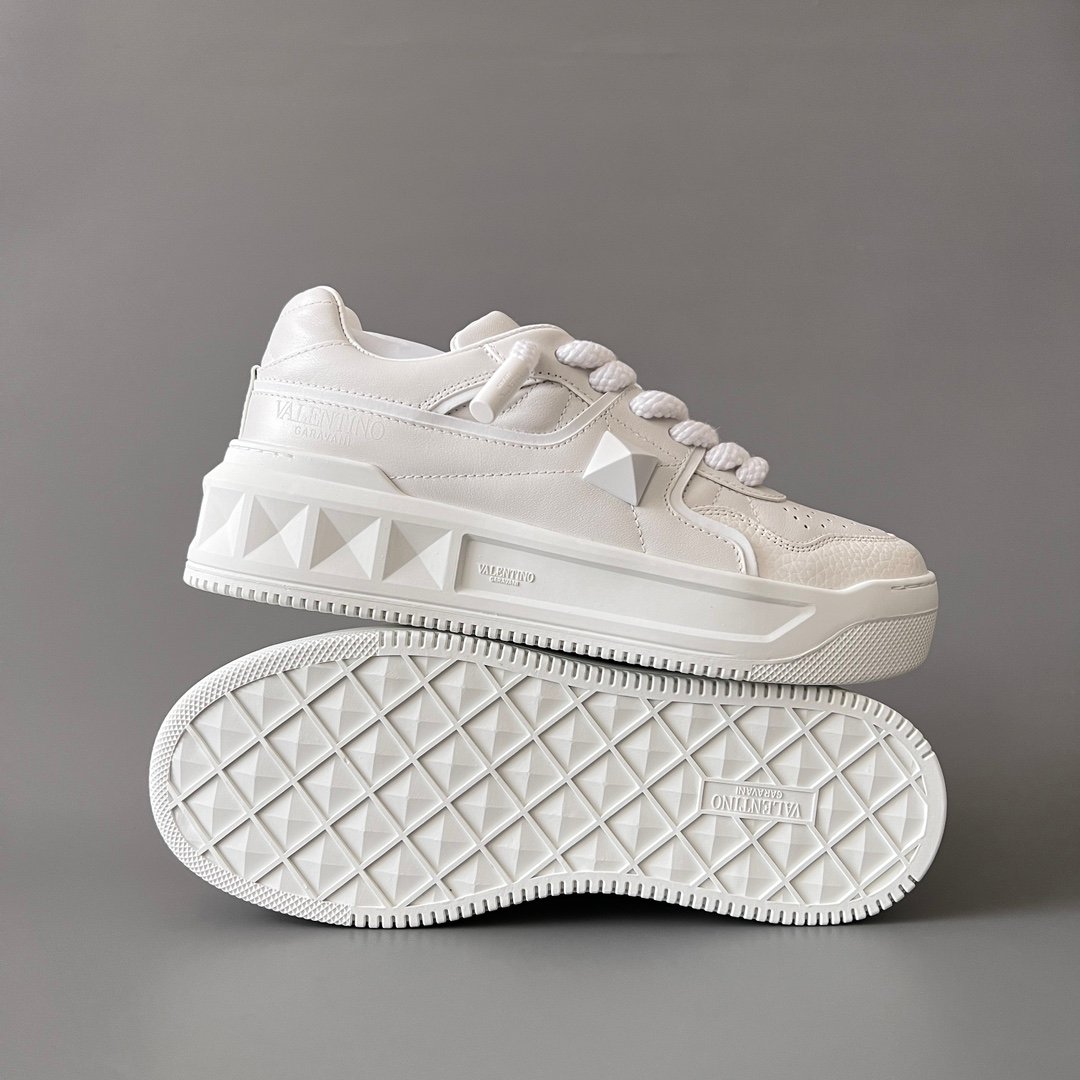 AuroraCustom Valentino GARAVANI Round-Toe Lace-Up Low-Top Sneakers (Premium Unisex All-White Full Leather Platform Court Edition) - Image 6