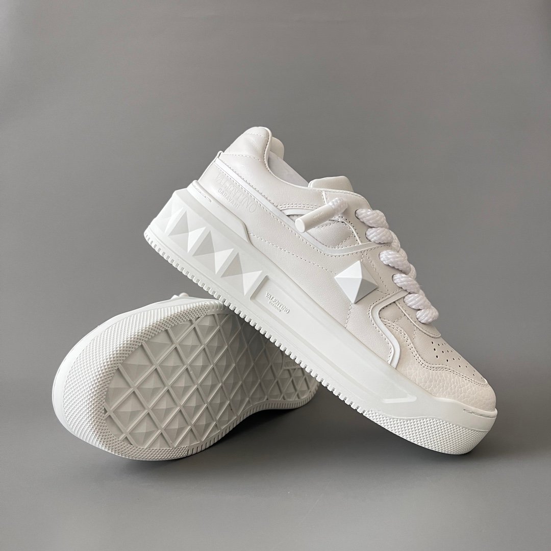 AuroraCustom Valentino GARAVANI Round-Toe Lace-Up Low-Top Sneakers (Premium Unisex All-White Full Leather Platform Court Edition) - Image 7