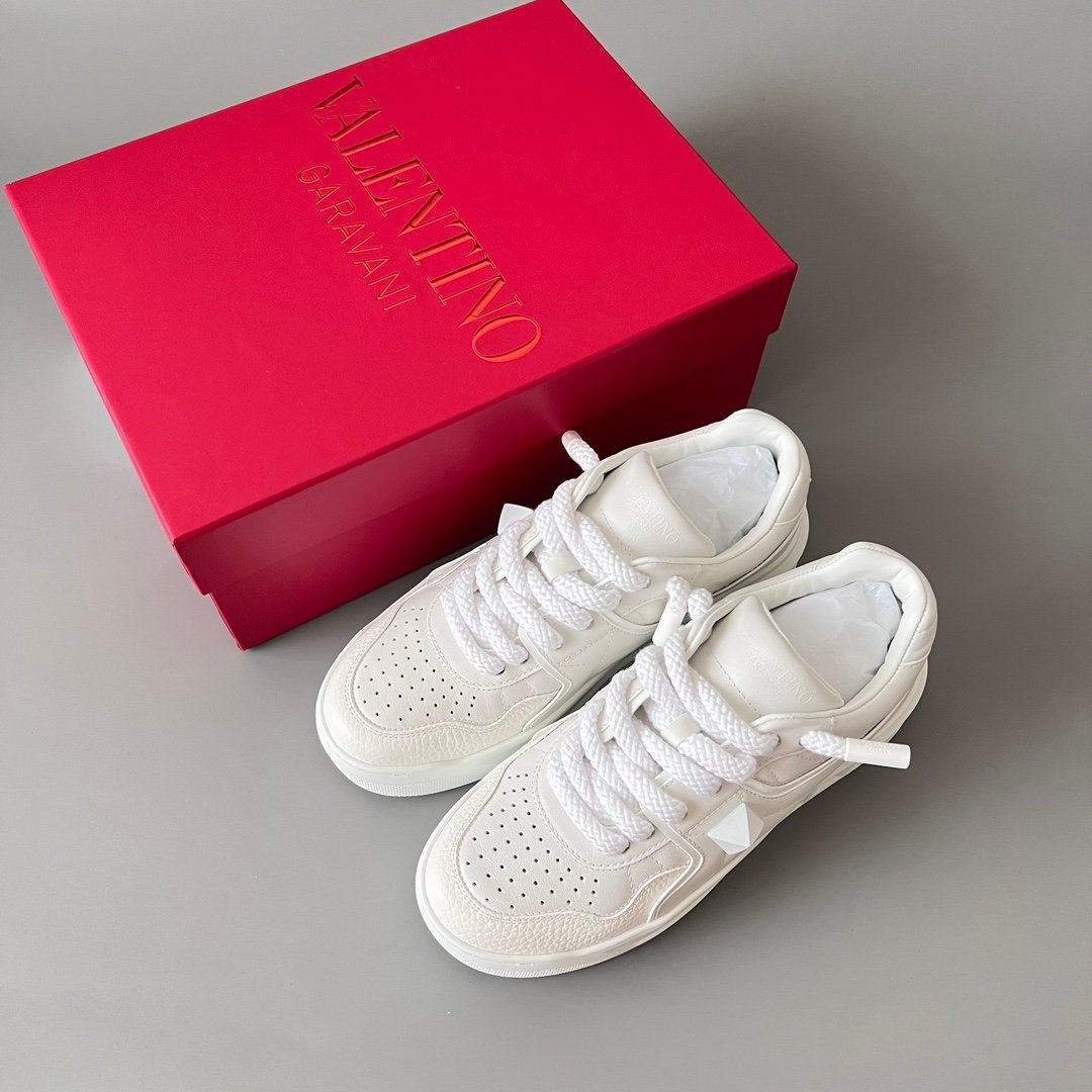 AuroraCustom Valentino GARAVANI Round-Toe Lace-Up Low-Top Sneakers (Premium Unisex All-White Full Leather Platform Court Edition) - Image 9