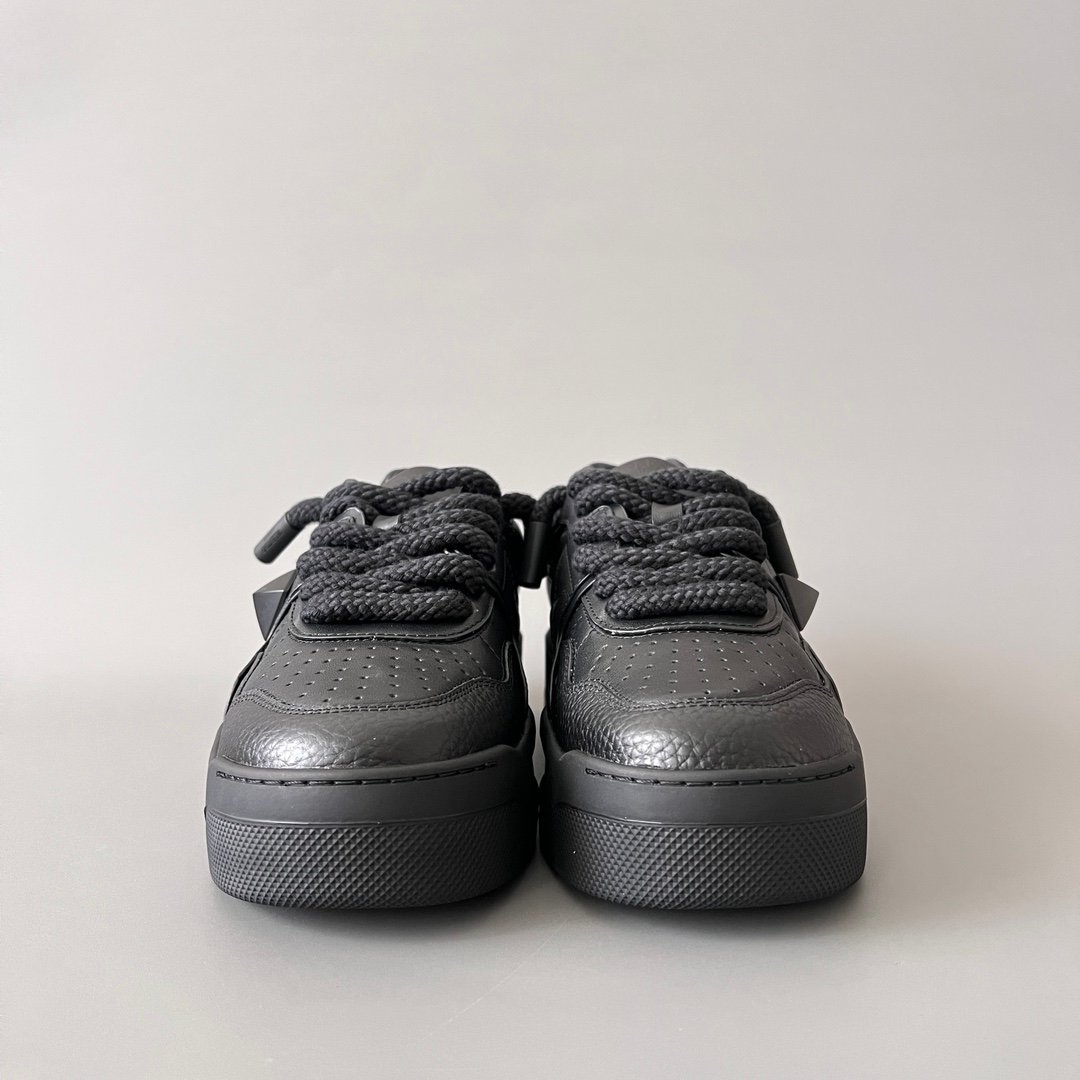 AuroraCustom Valentino GARAVANI Round-Toe Lace-Up Low-Top Sneakers (Premium Unisex Triple Black Full Leather Platform Court Edition) - Image 2