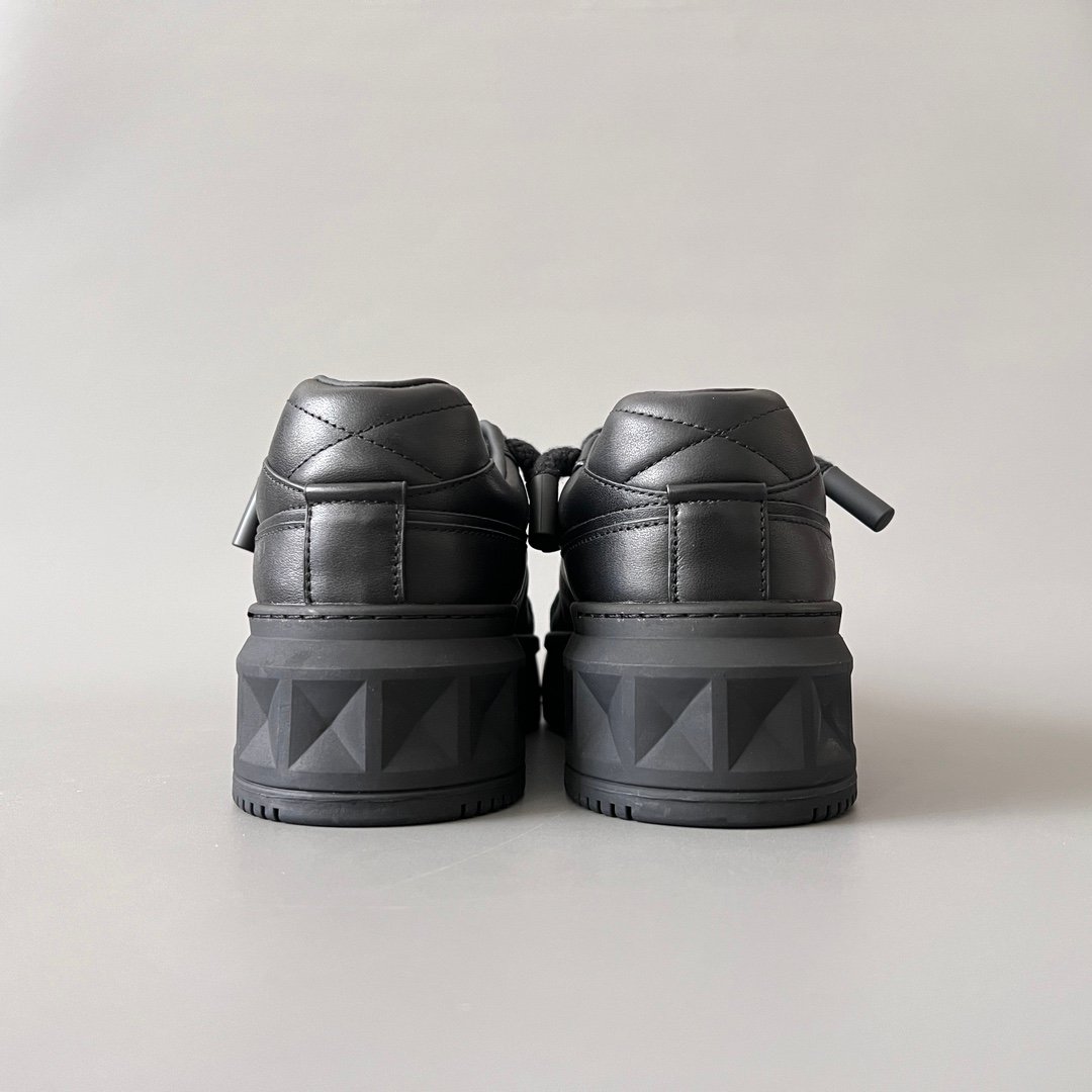 AuroraCustom Valentino GARAVANI Round-Toe Lace-Up Low-Top Sneakers (Premium Unisex Triple Black Full Leather Platform Court Edition) - Image 5