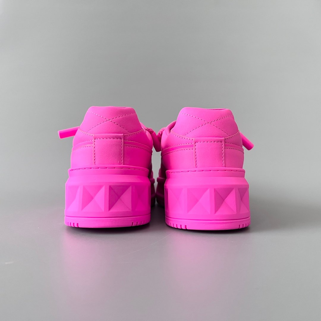 AuroraCustom Valentino GARAVANI Round-Toe Lace-Up Low-Top Sneakers (Premium Unisex Shocking Hot Pink Full Leather Platform Court Edition) - Image 5