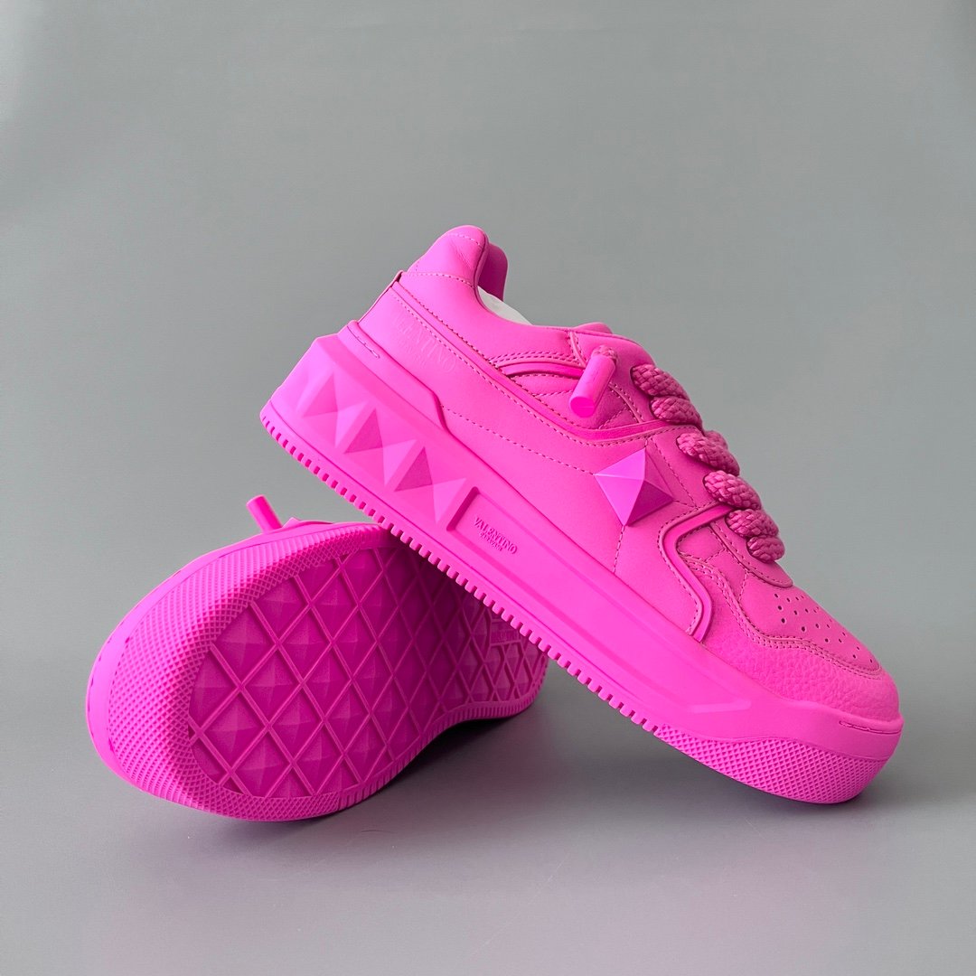 AuroraCustom Valentino GARAVANI Round-Toe Lace-Up Low-Top Sneakers (Premium Unisex Shocking Hot Pink Full Leather Platform Court Edition) - Image 7