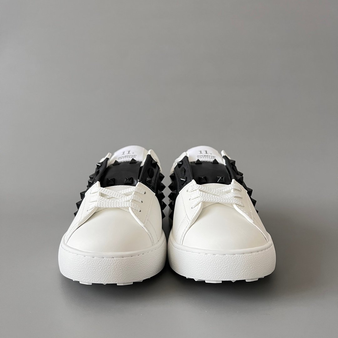 AuroraCustom Valentino Rockstud Untitled Lace-Up Round-Toe Casual Sneakers (Premium Unisex Wabi-Sabi Aesthetic White & Black Leather Black Studded Court Edition) - Image 2