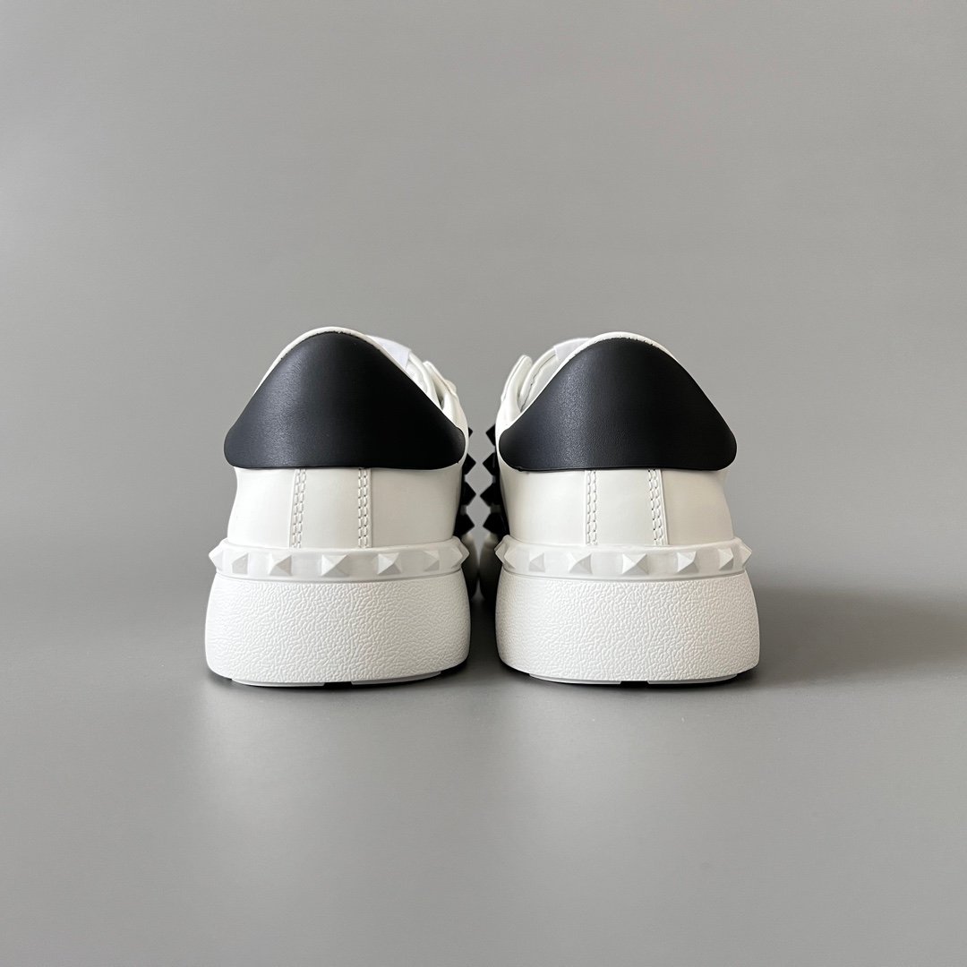 AuroraCustom Valentino Rockstud Untitled Lace-Up Round-Toe Casual Sneakers (Premium Unisex Wabi-Sabi Aesthetic White & Black Leather Black Studded Court Edition) - Image 5