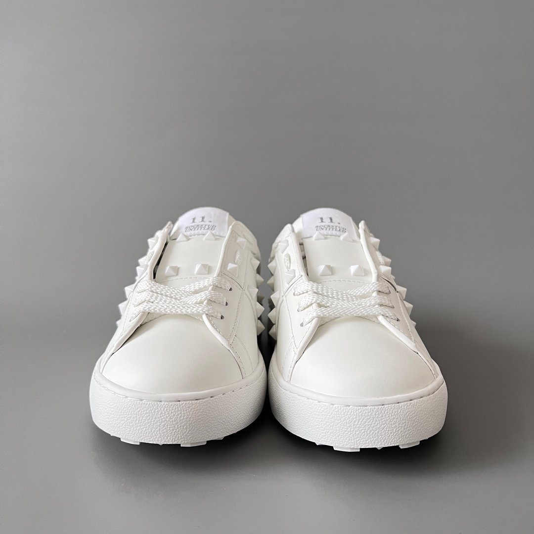 AuroraCustom Valentino Rockstud Untitled Lace-Up Round-Toe Casual Sneakers (Premium Unisex Wabi-Sabi Aesthetic White Leather White Studded Court Edition) - Image 2